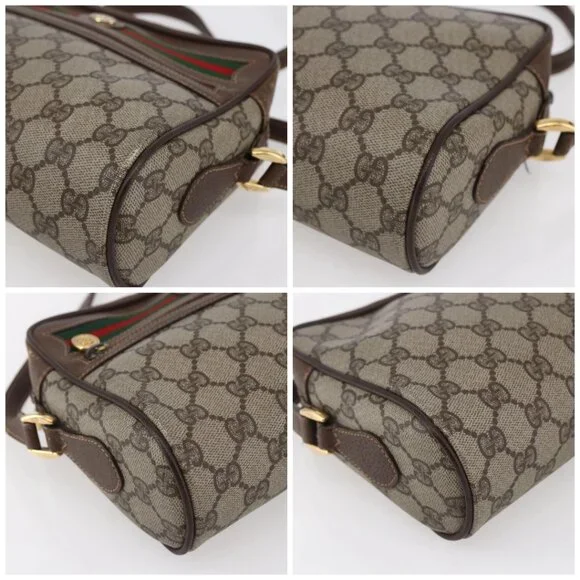 GUCCI GG Supreme Web Sherry Line Bag PVC Beige Gold 56 02 087 Auth BA7251